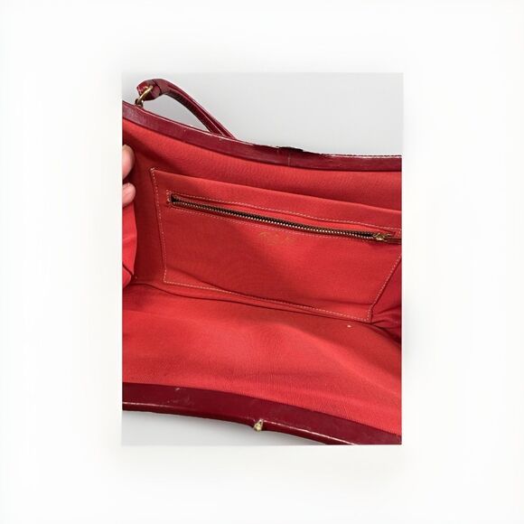 VTG Red Reliable Leather Top Handle Purse MCM Style Kiss Lock Handbag Sexy Shape - Picture 4 of 5